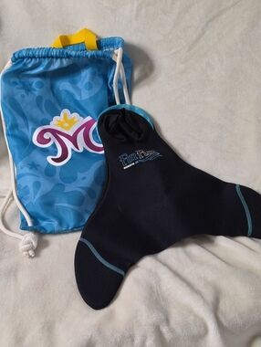 Fin FUN Mermaid Monofin Jr Black Mermaid Tail Sock with Blue Trim and Carry Bag